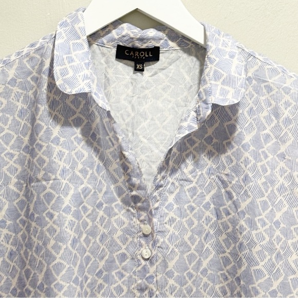 CAROLL PARIS Women’s Blue White Geometric Print Button Up Cotton Top Size XS - Picture 4 of 5